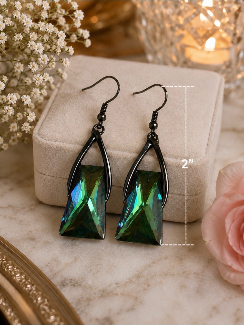 Green European Crystal Drop Earrings – Elegant Women's Jewelry